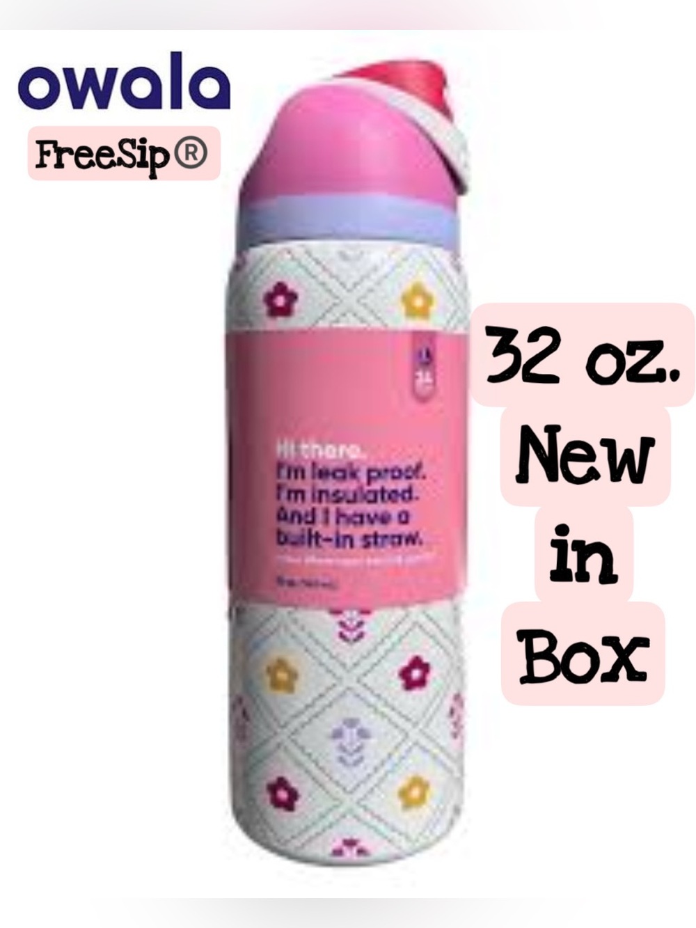 Owala FreeSip 32 oz Insulated Water Bottle New in Box Built-in Straw
